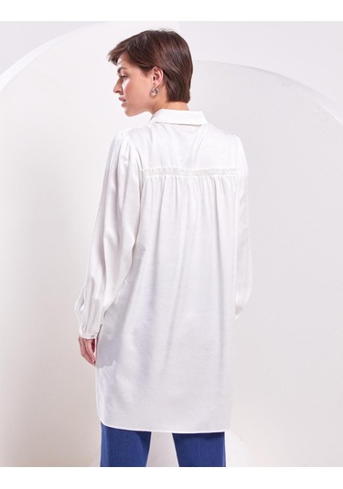 İnci İşlemeli Jakarlı Tunik-ekru Ekru