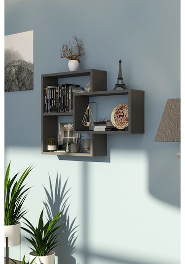 Sage Antrasit 3lü Modern Duvar Rafı