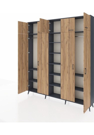 Arges Dolap 12 Raflı 9 Kapaklı 2 Askılı 220x30x243 Antrasit-çam/antrasit Atlas Çam/antrasıt