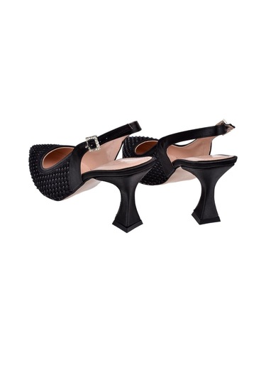 Pullman Taş Detaylı Kadın Topuklu Ayakkabı Pl-4100 Siyah Saten Sıyah Saten