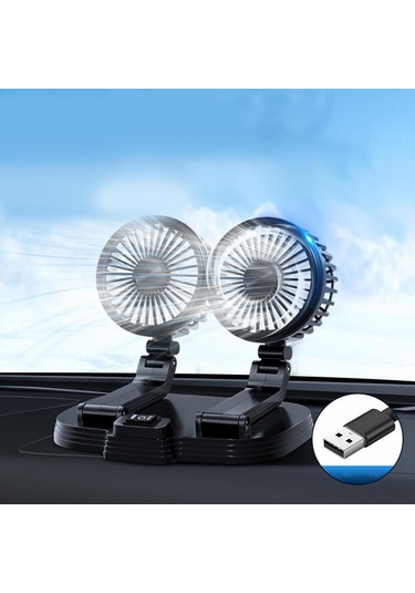 9626 360 Derece Dönüş Çift Kafa Araba Soğutma Fanı Şarj Edilebilir İki Hızlı Masa Fanı - Beyaz