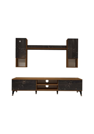 Decoraktiv Eko 5da Mdf Dvd Gold Tv Ünitesi Tv Sehpası Ceviz - Siyah Mermer