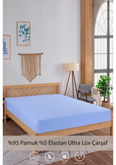 Penye-likralı Lastikli Çarşaf, 100 200 Tek Kişilik %100 Pamuk-elastan Örme Kumaş, 200 Gr/m²v Mavi