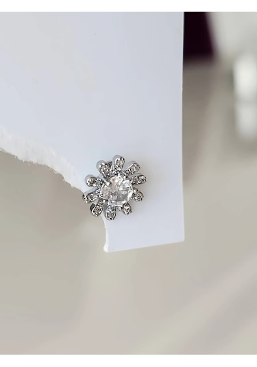 Çiçek Model Kıkırdak Piercing Tragus Helix Gümüş Renk Küpe Gümüş