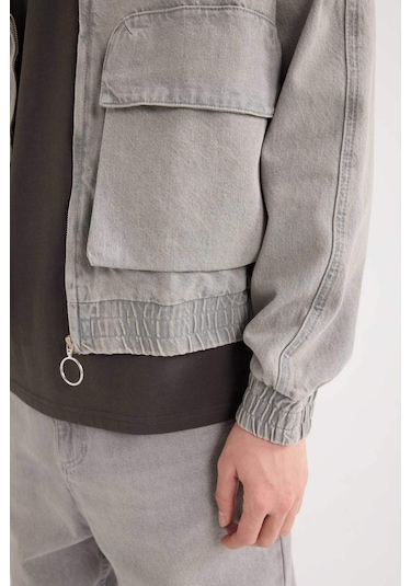 DeFacto Relax Fit Fermuarlı Cepli Jean Ceket C3414AX24AUNM55 Gri