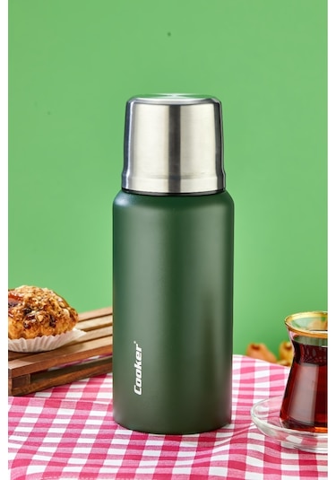 Cooker 750 Ml Çift Kat Paslanmaz Çelik Termos - 24 Saat Sıcak 48 Saat Soğuk Kamp, Outdoor, Piknik, Ofis, Otel, Kafe, Okul, Seyahat Ckr2106 Yeşil