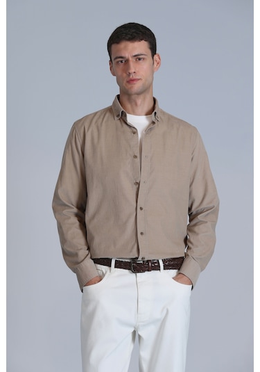 Lufian Water Erkek Basic Gömlek Slim Fit Bej Bej 112010664100550 Bej