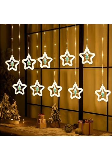 Yıldız Çerçeve Günışığı Yılbaşı Parti Dekorasyon Işıklandırmaları, Saçak Perde Led Işık, Noel Süsü Sarı