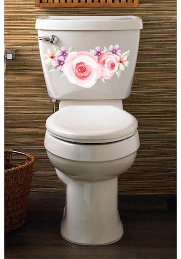 Pembe Güller Klozet Kapağı Ve Banyo Sticker
