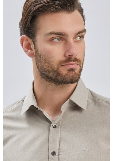 Erkek Uzun Kollu Bez Ayağı Sert Yaka Cepsiz Klasik Slim Fit Dar Kesim Gömlek 1004240230-camel Camel