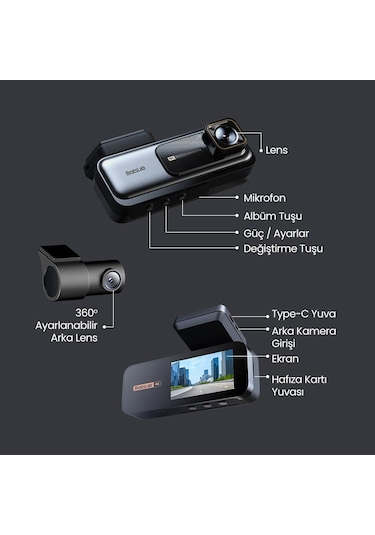 360+ Botslab G980H Pro ADAS Ön 4K UHD Arka 2K QHD 170° Geniş Açı Gece Görüş Gps+WiFi Araç İçi Kamera