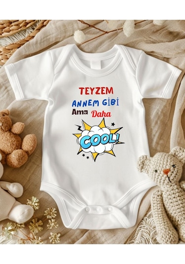 Lupi İsimli Zıbın Yazılı Bebek Zıbın Beyaz-koyu Mavi Beyaz