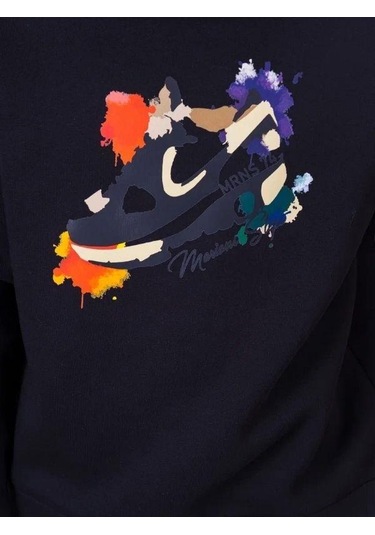 Erkek Çocuk Spor Ayakkabı Baskılı Kapüşonlu Sweatshirt-13543 Siyah