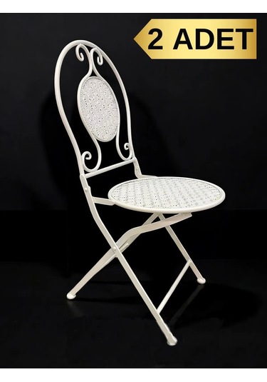 Ferforje Metal Açılır Katlanır Sandalye Bahçe Balkon Mutfak Sandalyesi Beyaz 2 Adet Beyaz