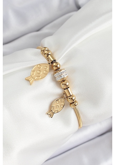 316l Çelik Gold Renk Balık Model Kadın Bileklik Çok Renkli