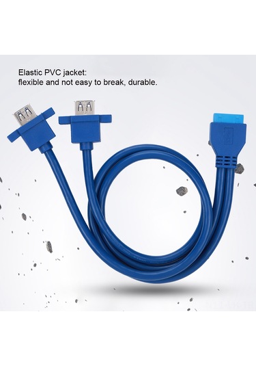 Vkemall Mavi Usb3.0 19pin'den 2af'a Veri Kablosu 0.8m, Vitesli Delikli, 5gbps Hızlı Aktarım, Esnek Pvc, Dayanıklı