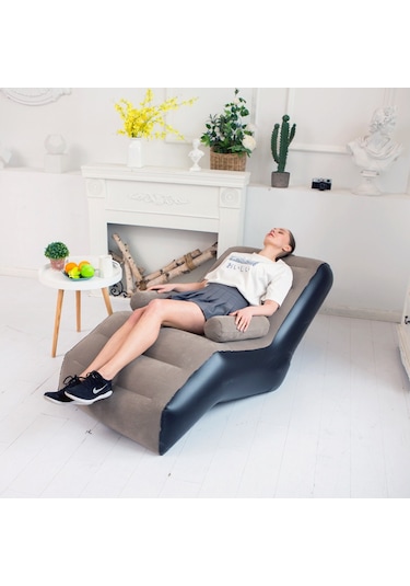 Snapbuy Şişme Tekli Koltuk, Kalın Pvc Kadife Yüzey, Katlanabilir Kahverengi - Siyah