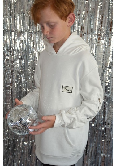 Breeze Erkek Çocuk Sweatshirt Armalı Kolu Cepli Fermuarlı 9-14 Yaş, Beyaz Beyaz