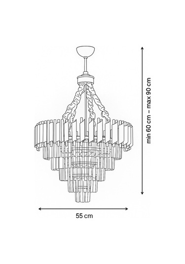 Palmira 55'lik Kristal Taşlı Lüks Avize - Gümüş-yaldız Gümüş Yaldız
