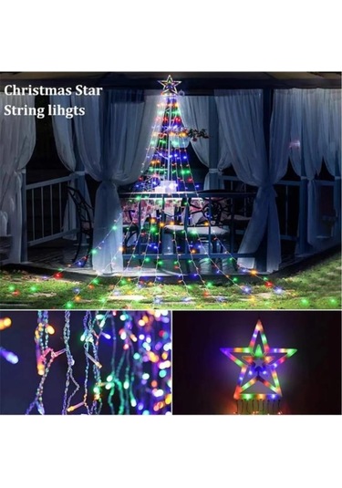 Tepe Yıldızlı Rgb Solar Led Yılbaşı Ağacı,duvar Süsü Kumandalı Ve Animasyonlu Işık Çok Renkli