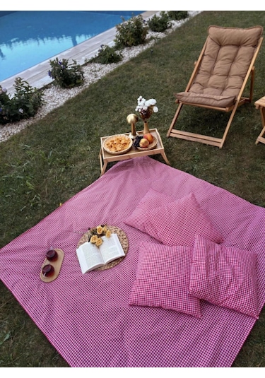 Gün Batımı Masa Piknik Örtüsü Sofra Bezi 160 X 160 , 4 Minder 40 X 40 Set Leylak