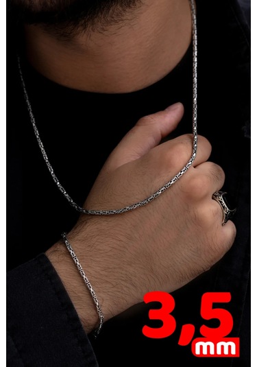 Erkek Gümüş Set - 3.5mm Yuvarlak Kral Model Işıklı Kutuda Sevgi