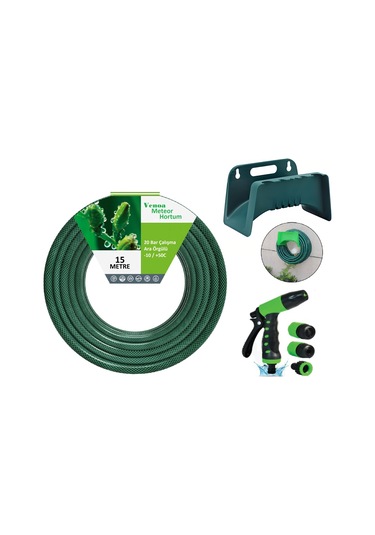 Venoa Meteor Vnt15 Kırılmaz Örgülü Bahçe Su Hortumu Askılı 15 Mt 6 Parça