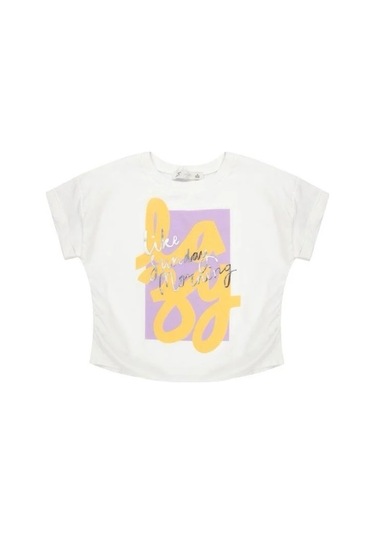 Kız Çocuk Pamuklu Yazılı Bluz-14119 Ekru