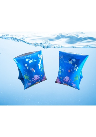 Mavi Desenli Kolluk Üçgen Kolluk 3-6 Yaş İçin Yüzme Kolluğu, Deniz Ve Havuz Aksesuarları Mavi