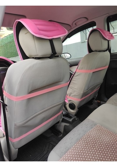 2,li Oto Koltuk Kılıfı Minder Alkantra Kumaş Pembe Renk Slikon Direksiyon Kılıfı
