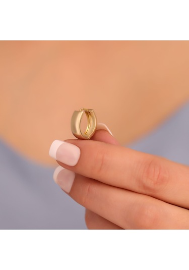 Nox Jewelry 925 Ayar Gümüş Minimal Halka Hoop Küpe - E00264 Gold