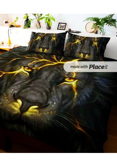 Özel Tasarım Çift Kişilik Nevresim Takımı 240x260 Cm Pamuk Saten1 Sarı-siyah