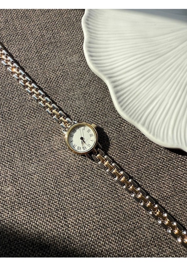 Retro Minimal Metal Kordon Vintage Kadın Kol Saati Çift Renk Altın