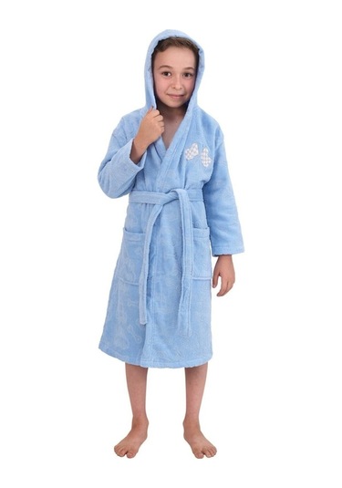 Nurpak Kadife Jakarlı Çocuk Bornozu Mavi