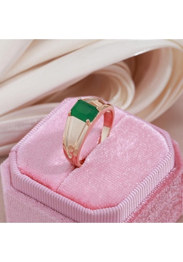 Kinel Kare Koyu Yeşil Opal Zirkon Kadın Yüzük 8 Rose Gold