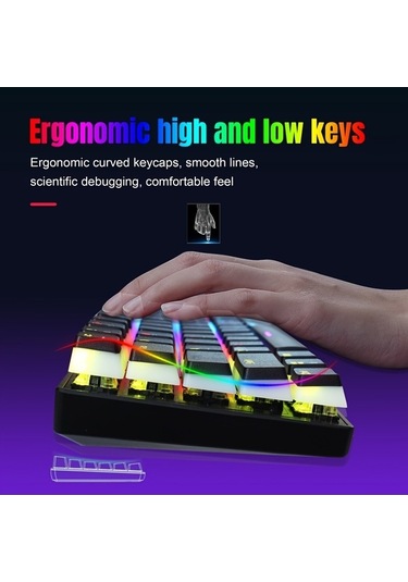 Fastbuy 61 Tuşlu Ergonomik Mekanik Klavye, Renkli Arkadan Aydınlatmalı