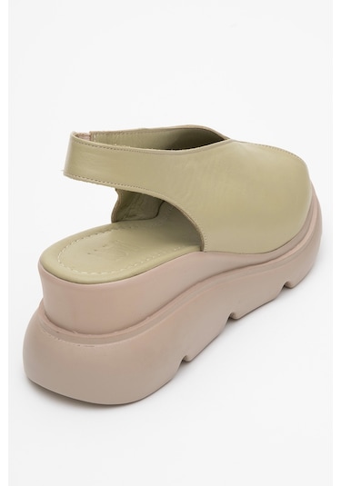 Sam Yeşil Cilt Hakiki Deri Kadın Dolgu Topuk Sandalet Yeşil