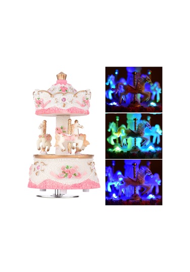 Yifomall Resinli Döner Atlıkarınca Müzik Kutusu, Göklerdeki Kalesi Melodisi, Manavgatlı Mekanizma, 4 Renk Seçeneği, Hediyelik Sanat Eseri Pembe