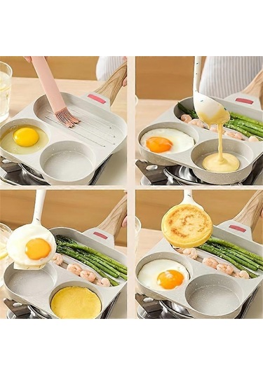 Adet Ev Tipi Dört Delikli Kızartma Tavası Mutfak Tavası Yapışmaz Tava Kahvaltı Yumurta Hamburger Küçük Kızartma Tavası Biftek Tencere Diğer