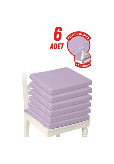 4'lı Sandalye Minderi Su İtici Kumaş 40x40 Cm Sünger Sandalye Minderi Bağcıklı Lila