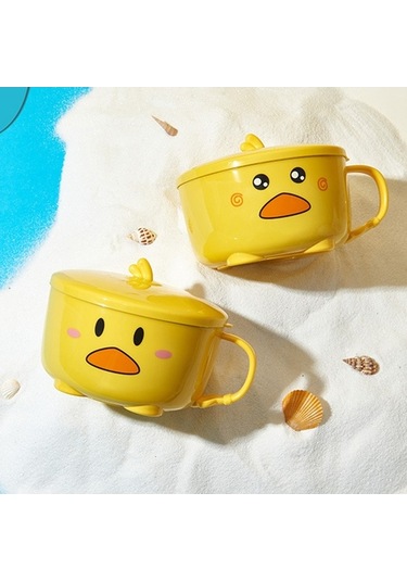 Sevimli Ördek Ramen Kasesi - Paslanmaz Çelik, Kapaklı, Meyve Ve Erişte İçin Sarı