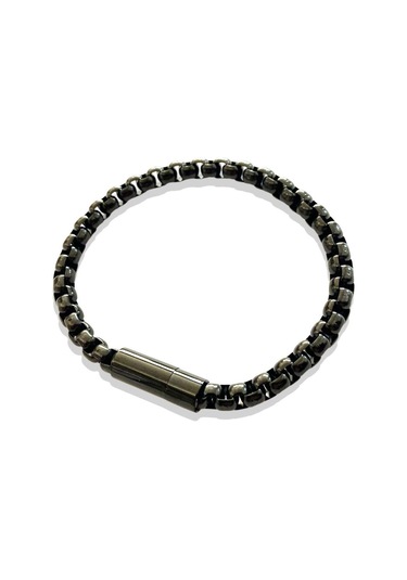 Ars164 Erkek Deri Çelik Bileklik Siyah