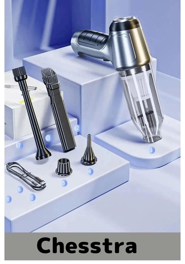 7 Başlıklı Şarjlı Kablosuz 2 Fonksiyonlu 4000 Mah Vakumlu El Süpürgesi Üflemeli Araç Oto Süpürgesi