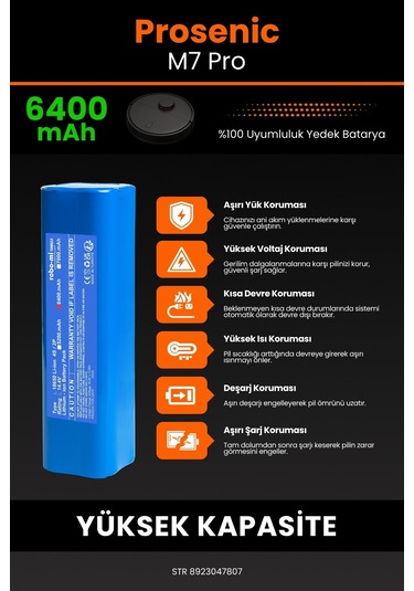 Proscenic M7 Pro Uyumlu Akıllı Robot Süpürge Bataryası 14.4v 6400