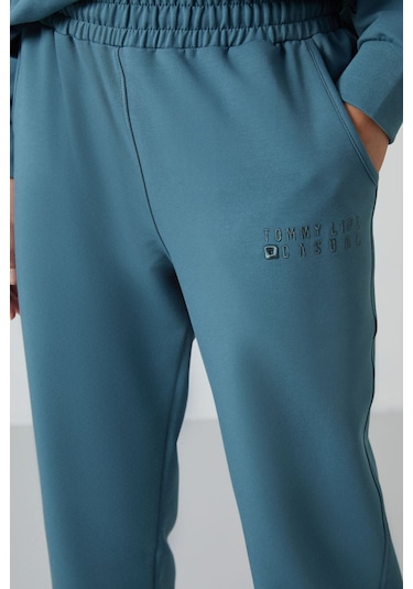 Tommy Life Orman Yeşili Basic Pamuklu O Yaka Oversize Lastik Paça Kadın Eşofman Takım - 95287 Yeşil