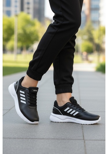 Siyah Beyaz Bağcıklı Hafif Esnek Unisex Spor Ayakkabı Nereus G Siyah - Beyaz