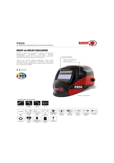 Sacit P850 Otomatik Kararan Kaynak Maskesi True Color Temiz Net