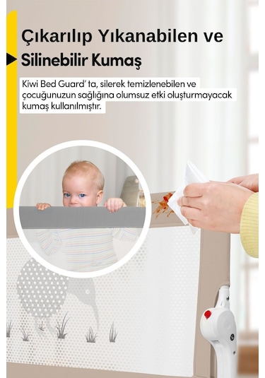 Kiwi Çocuk Yatak Koruyucu Bariyeri Ve Yatak Korkuluğu, Ekstra Dolgulu Kumaş Bed Guard 150x65