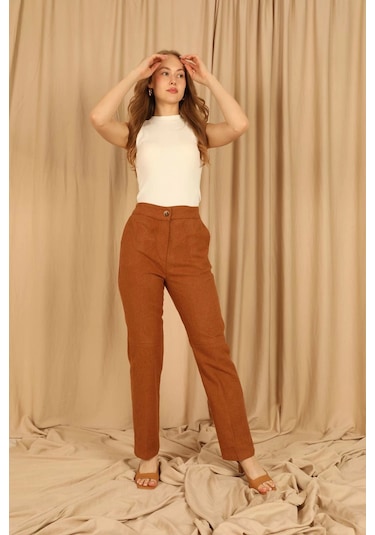 Saklımoda Kaşe Kumaş Klasik Kadın Camel Pantolon Çok Renkli