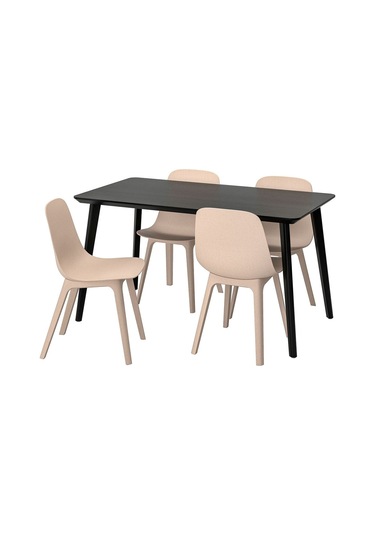 Mutfak Masası Takımı, Siyah-bej, 4 Sandalyeli siyah